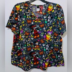 Disney Mickey Mouse and Friends Sz 2XL Candy Fun Women's V-Neck Scrub Top